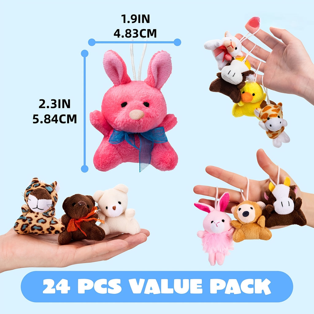 Mini Stuffed Animal Keychain Set 24 Pcs – Soft Plush Animal Figures with Lanyard, Easter Egg Stuffers, Party Favors, Classroom Prizes, Carnival Rewards & Bulk Birthday Gifts for Kids