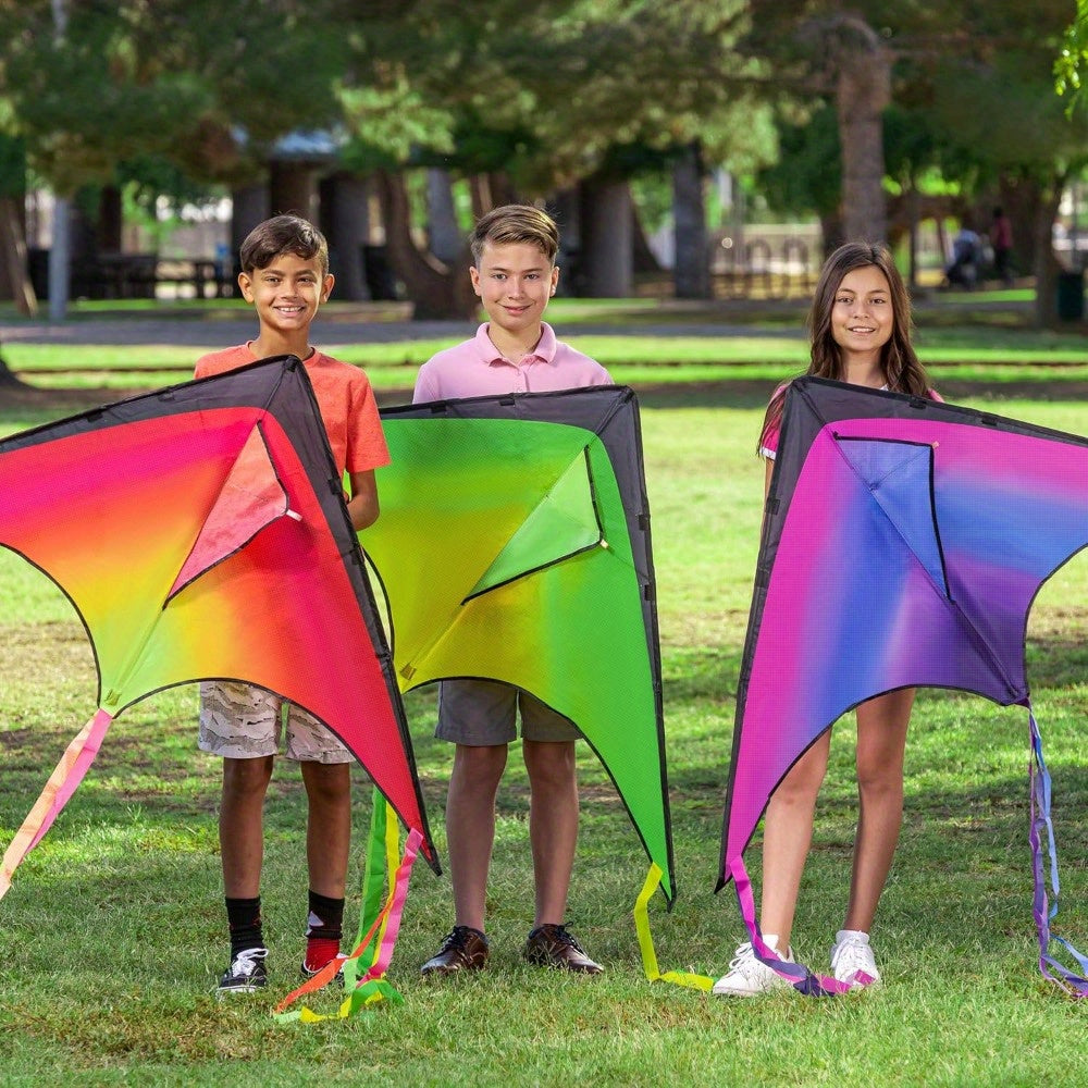 Large Delta Kite 3 Pack for Kids Adults, Easy to Fly Gradient Colorful Kites with 262.5ft String & Flowing Tails, Outdoor Beach Park Toy for Boys Girls Family, Birthday Summer Holiday Gift