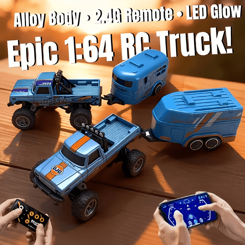 RC Monster Truck with Trailer App Controlled Alloy Die-Cast 3-Speed Heavy-Duty Suspension Underbody LED Lights USB Rechargeable Indoor Outdoor Kids Gift