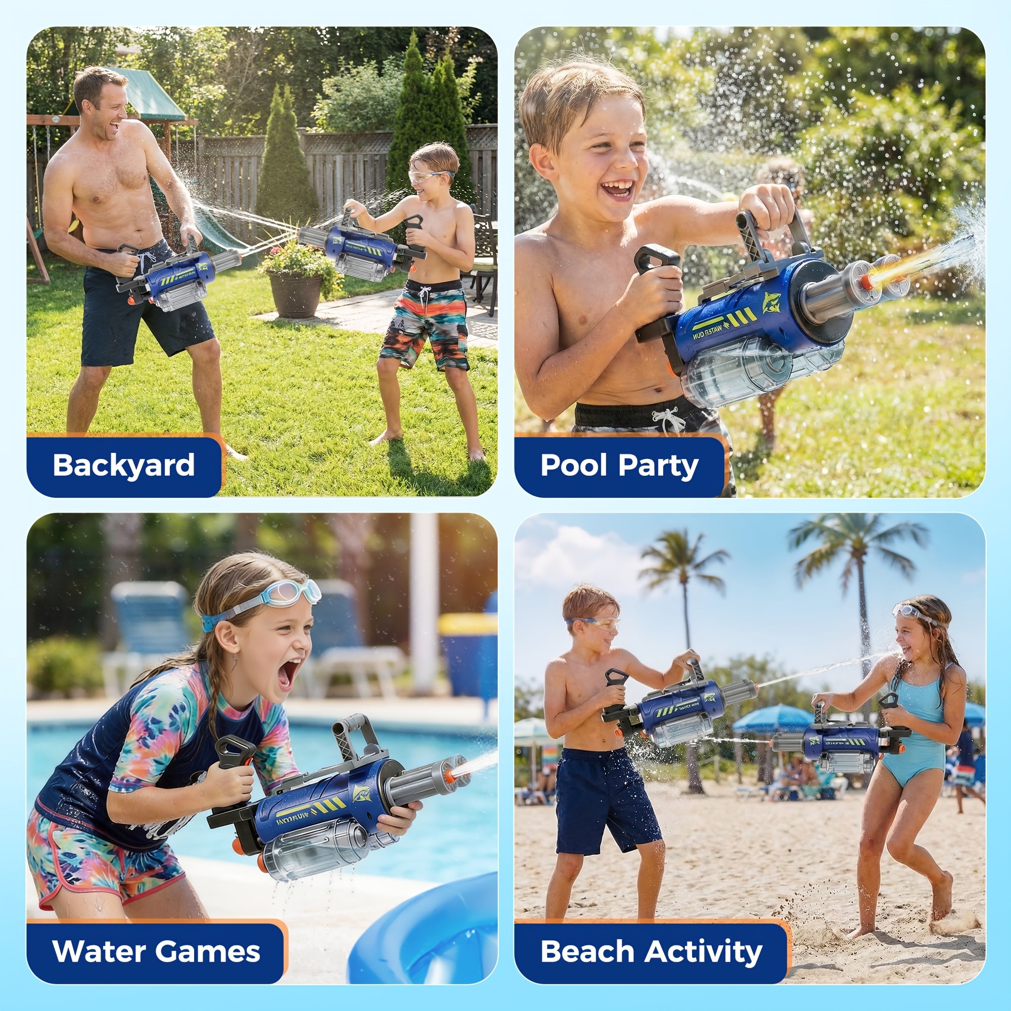Gatling Electric Water Gun with LED Lights - Super Soaker 10-Meter Range, Automatic Water Blaster for Pool Party Beach Battle, Summer Outdoor Toy for Kids Adults Boys Girls