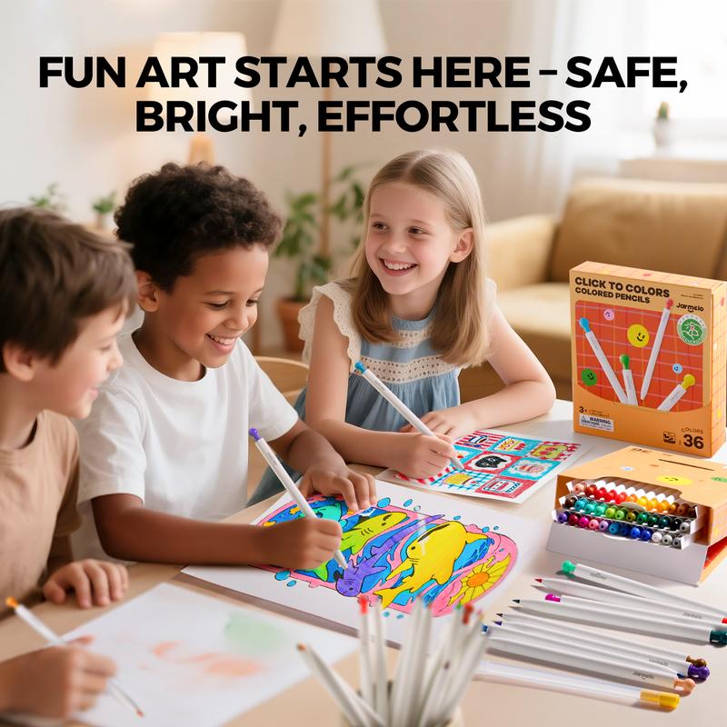 Mechanical Colored Pencils for Kids by Jar Melo, 24 or 36 Colors with Erasable 3mm Retractable Leads and Triangular Grip for Drawing and School Art