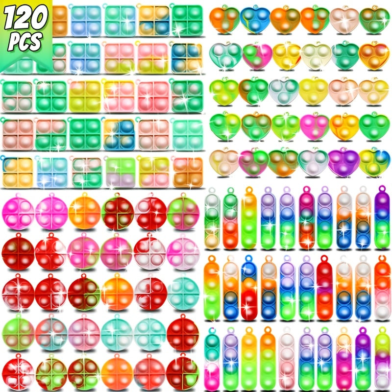 120pcs Mini Keychains Bulk – Heart Square Circle Shapes Party Favors for Kids, Classroom Treasure Box, Carnival Prizes, Birthday Goodie Bag Fillers