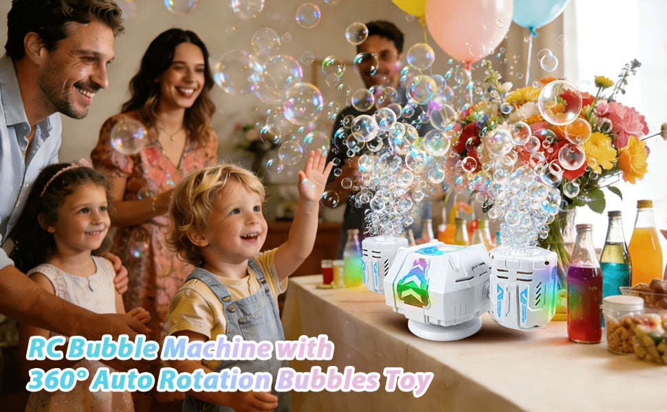 Automatic Bubble Machine 2 Pack – 30000+ Bubbles/Min Dual Nozzle with RGB Lights Remote Control Rechargeable Bubble Blower for Kids Birthday Wedding Party Pool
