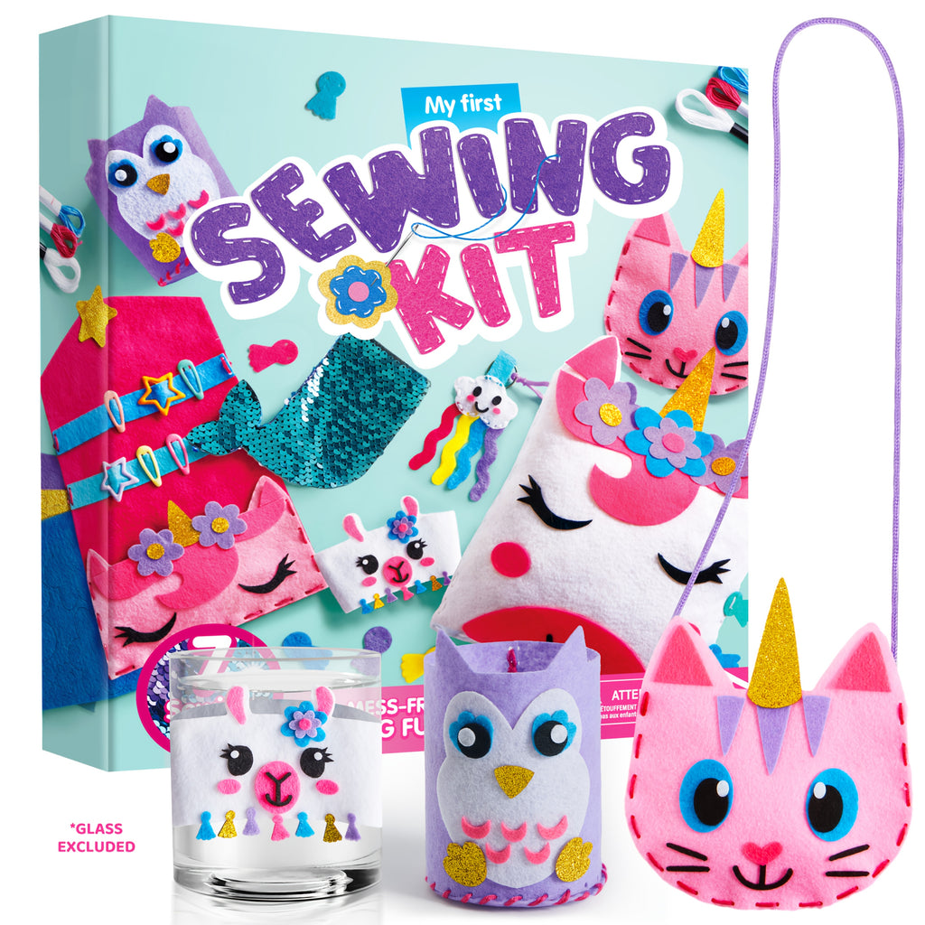 Kids Felt Sewing Kit 6 Beginner Projects Mini Pillows Keychains Card Holders DIY Craft Gift for Girls Boys Ages 6 Plus Birthday Christmas