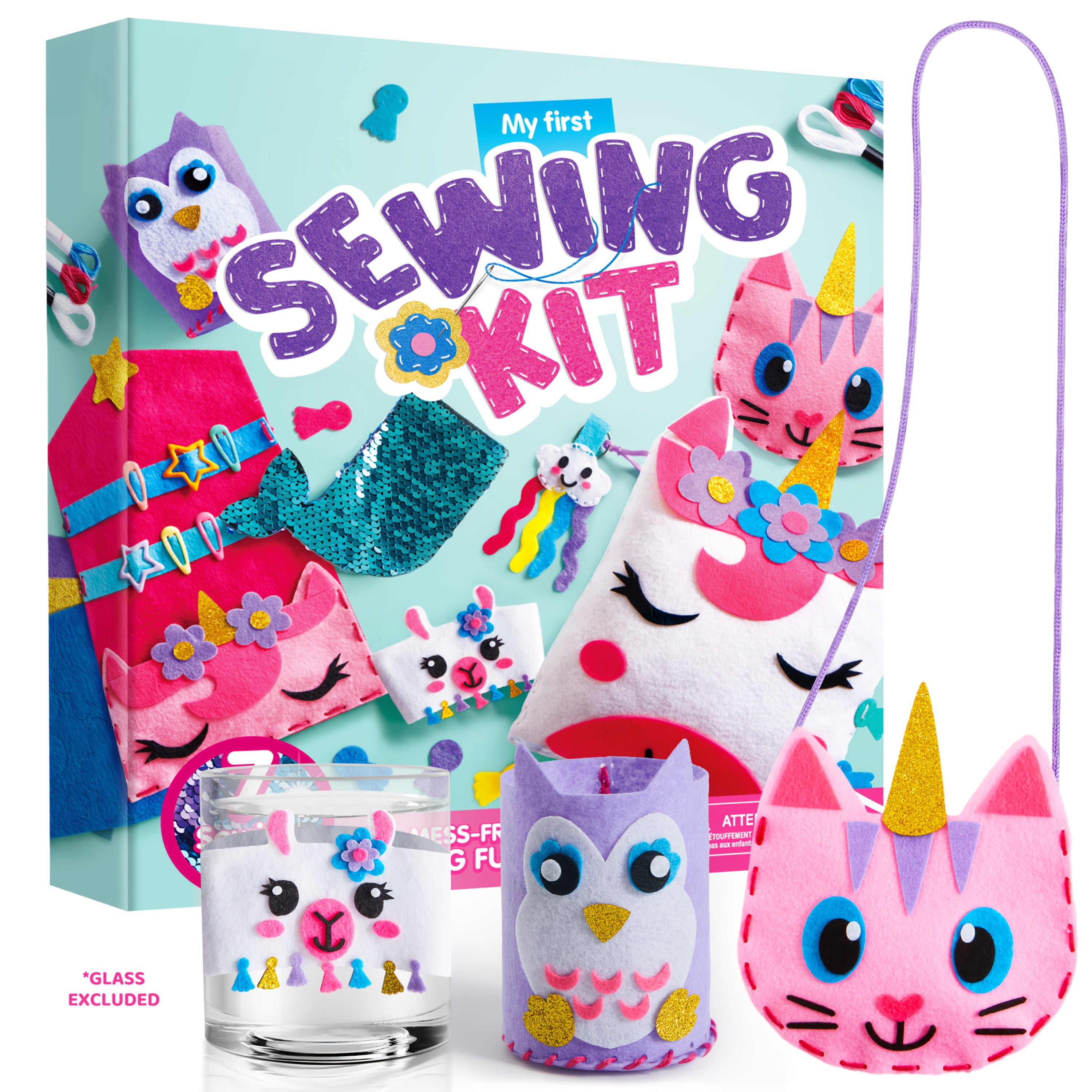 Kids Felt Sewing Kit 6 Beginner Projects Mini Pillows Keychains Card Holders DIY Craft Gift for Girls Boys Ages 6 Plus Birthday Christmas