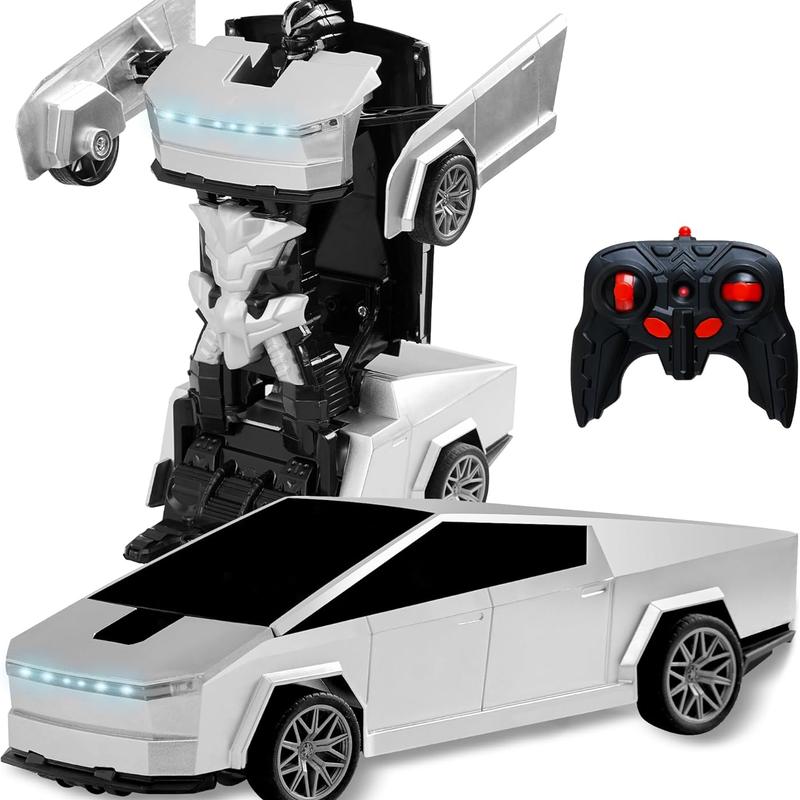 Transforming Remote Control Car, TIBIBEE 1:18 Robot Toy with 2.4GHz Control, 360-Degree Spins, LED Lights and Two Rechargeable Batteries