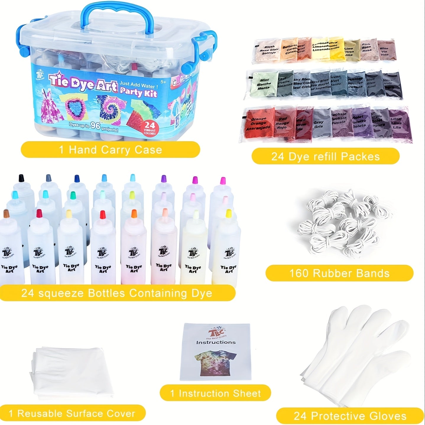 Tie-Dye Kit 24 Colors All-in-One Set for Kids Teens & Adults – Non-Toxic DIY Tie Dye Art Kit with Squeeze Bottles, Gloves & Rubber Bands, Fun Family Activity & Birthday Gift