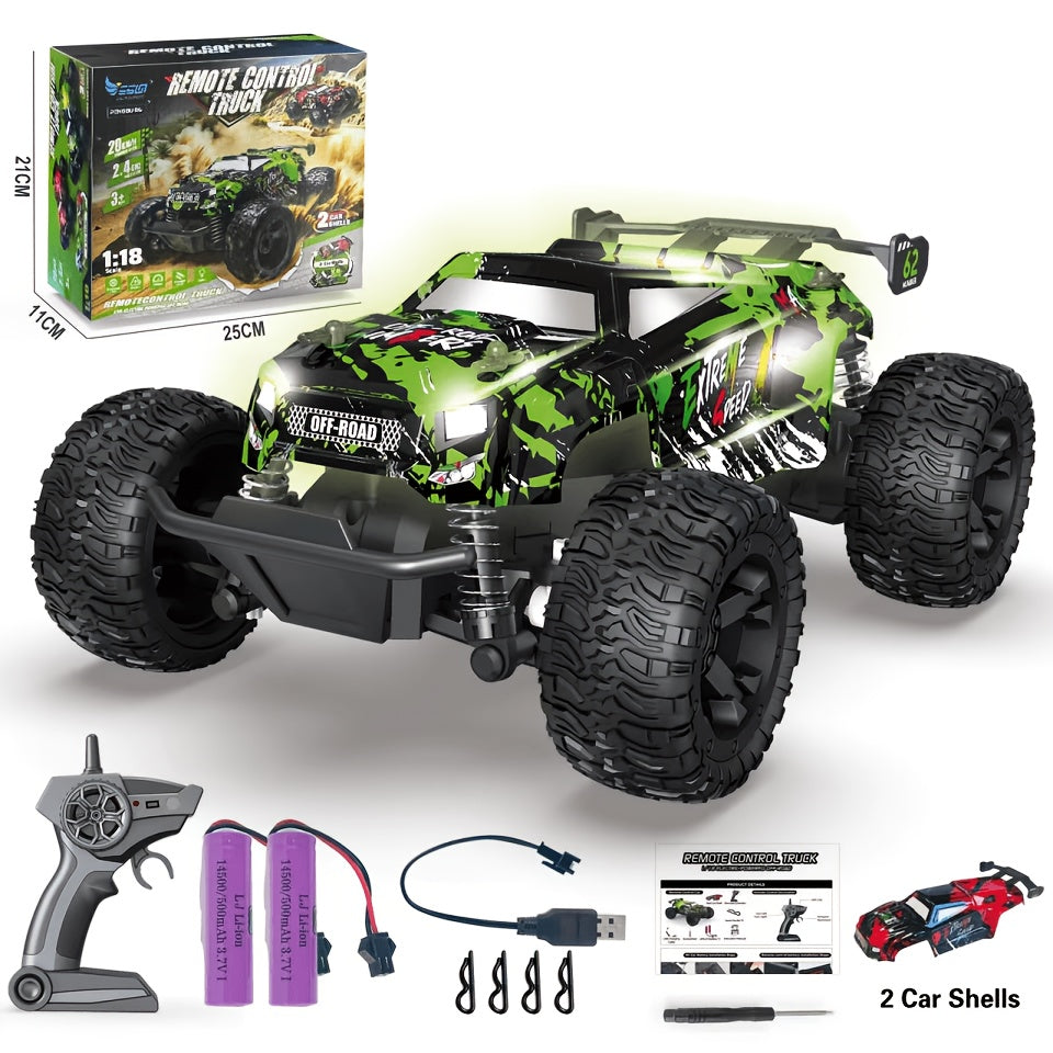 RC Off-Road Car 1:18 Scale 4WD, Interchangeable Shell High-Speed Remote Control Truck with Shock Absorbers 2.4G, Outdoor Climbing Drift Toy, Birthday Gift for Boys Kids