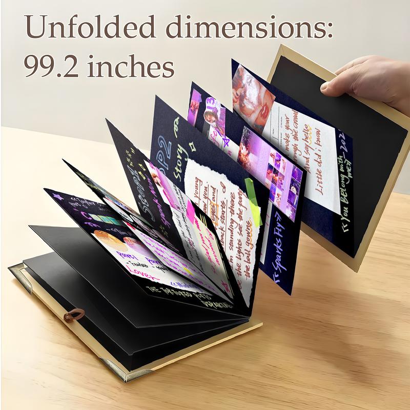 Accordion Scrapbook Album, 99+ Inch Fold Out DIY Memory Book with Kraft or Black Paper Options for Anniversary, Wedding, Travel and Graduation Gifts