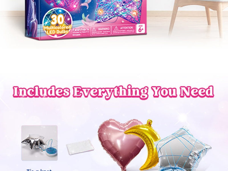 3D String Art Kit for Kids – Light Up DIY Lantern Craft Set with 30 LED Bulbs, Balloons & Yarn, Birthday Gift Arts and Crafts for Girls Boys