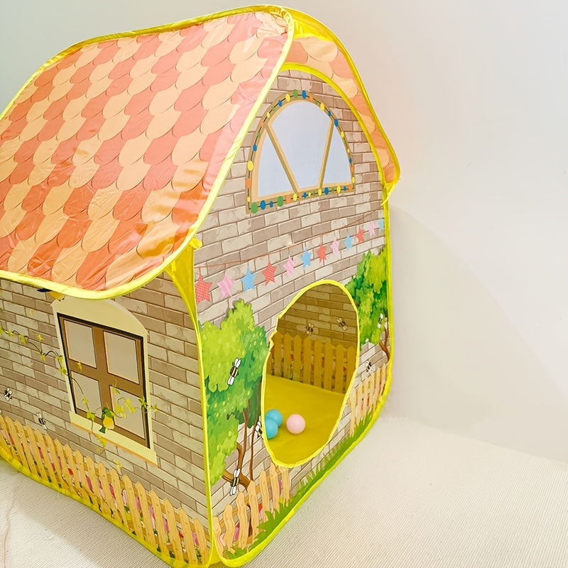 Kids Play Tent with Ball Pool Cartoon Cottage Playhouse for Toddlers Ages 1-6 - Indoor Outdoor Ball Pit Tent - Christmas Halloween Birthday Gift for Boys Girls