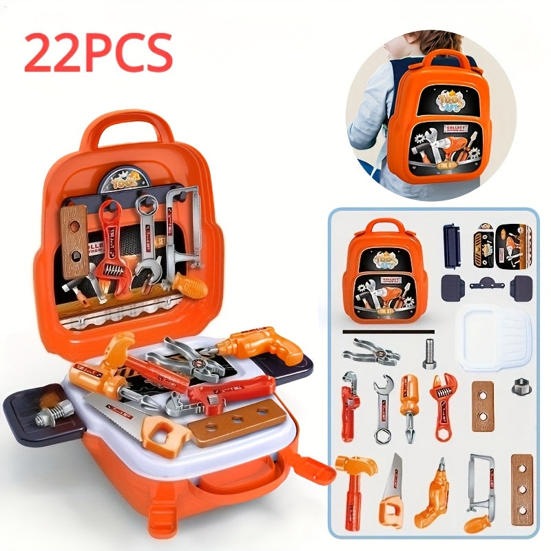 Kids Toy Tool Backpack Set 22pcs Pretend Home Repair Tools for Boys – Construction Worker Role Play Toolkit with Backpack Birthday Halloween Christmas Gift for Toddlers