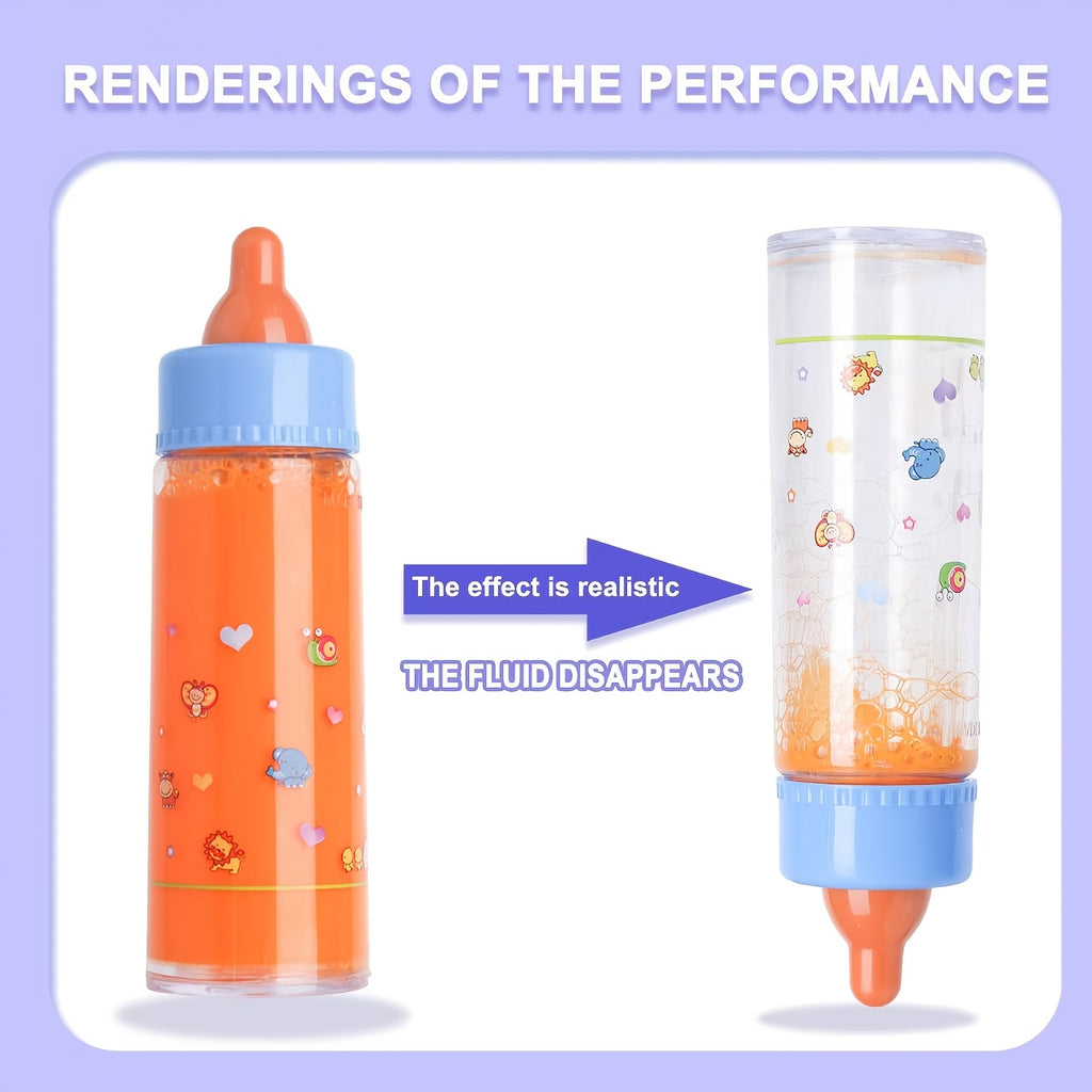 Baby Doll Feeding Set 3 Piece – Milk Bottle Juice Bottle Pacifier Doll Care Accessories for Baby Dolls Reborn Dolls Stroller Nurturing Play Kids Ages 3+ Gift White Orange