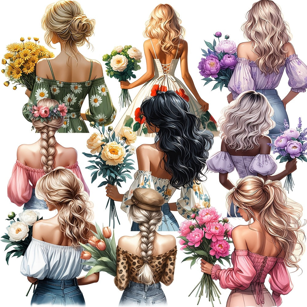 Floral Girl Journal Stickers – 2 Styles Aesthetic Cut-Out Sticker Sheets for Journaling, Scrapbooking, Planners & Bullet Journals, Cute Botanical Girl Art Stickers for Teens & Adults