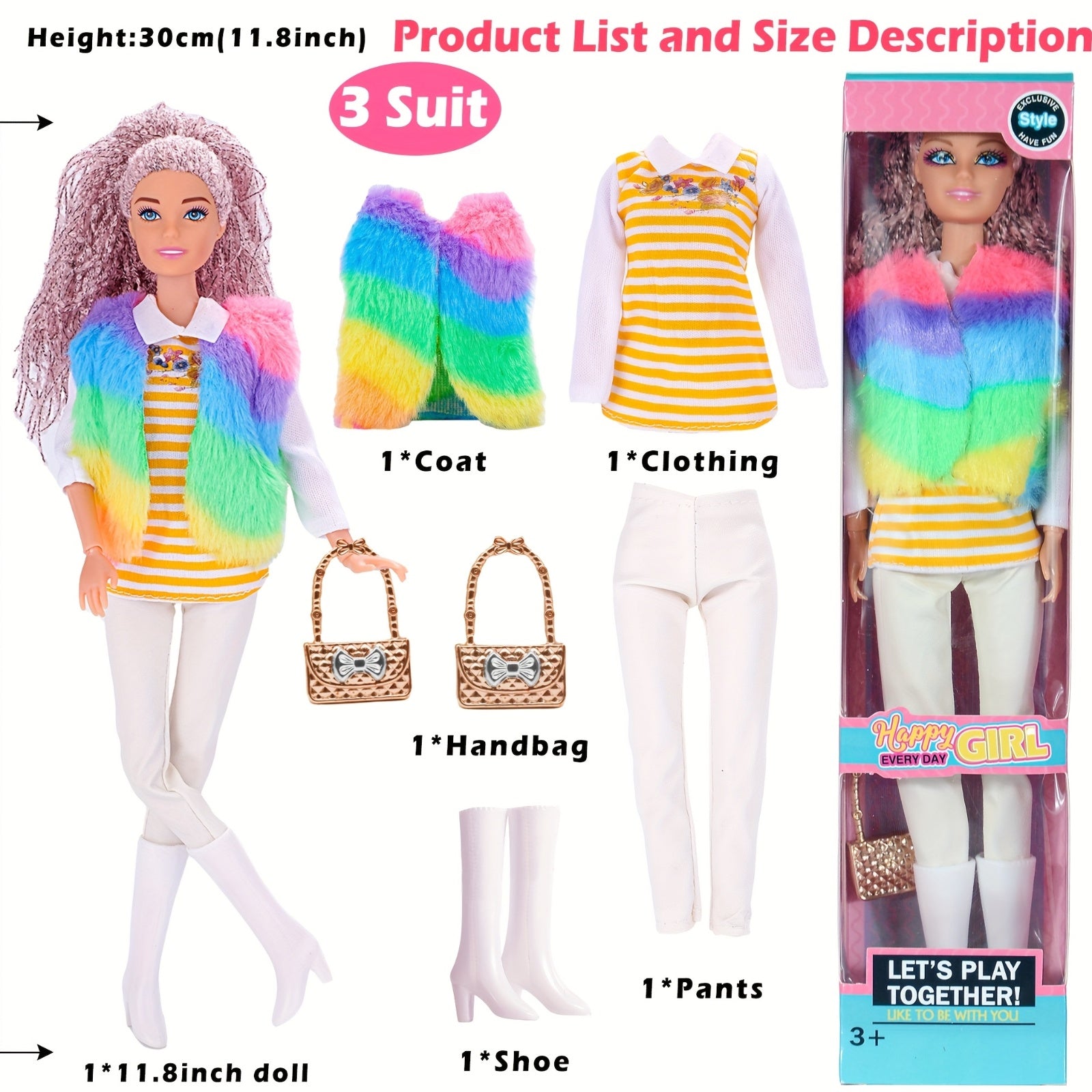 6 Pack 11.5 Inch Articulated Fashion Princess Dolls Playset – Poseable Joints, Outfits, Handbag, Crown, Necklace & Suitcase, Individual Gift Boxes, Complete Doll Set for Girls Ages 3+