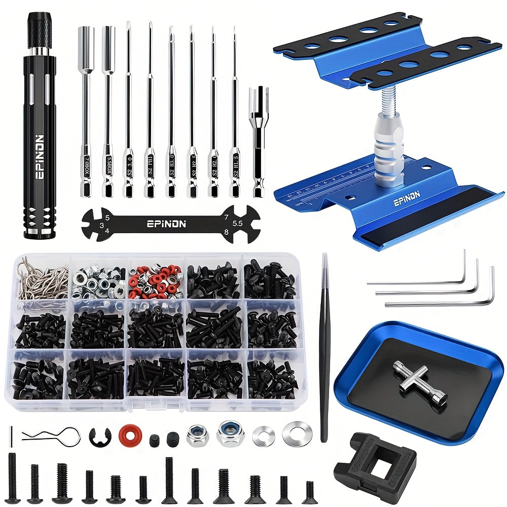 RC Maintenance Stand 360° Rotation Tool Set 520pcs Screws S2 Screwdrivers Fits 1/8 1/10 1/12 1/16 1/18 RC Cars Crawlers Trucks Traxxas Arrma Axial Gift