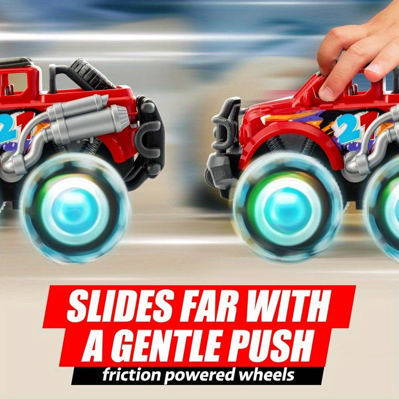 3-Pack Monster Truck Toys with Flashing LED Wheels – Friction-Powered Light-Up Cars for Toddlers, Easter, Christmas & Birthday Gift for Boys & Girls