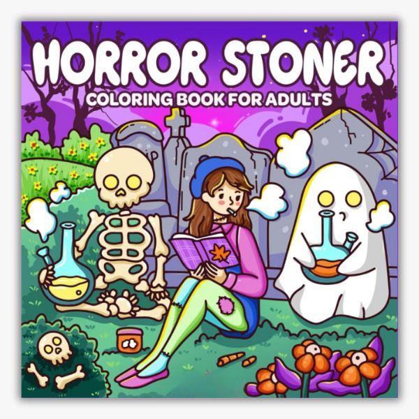 Halloween Coloring Book for Adults, Horror Stoner Edition with 35 Spooky-Cute Illustrations, 8.5-Inch Square Art Book for Cozy Fall Evenings and Gifts