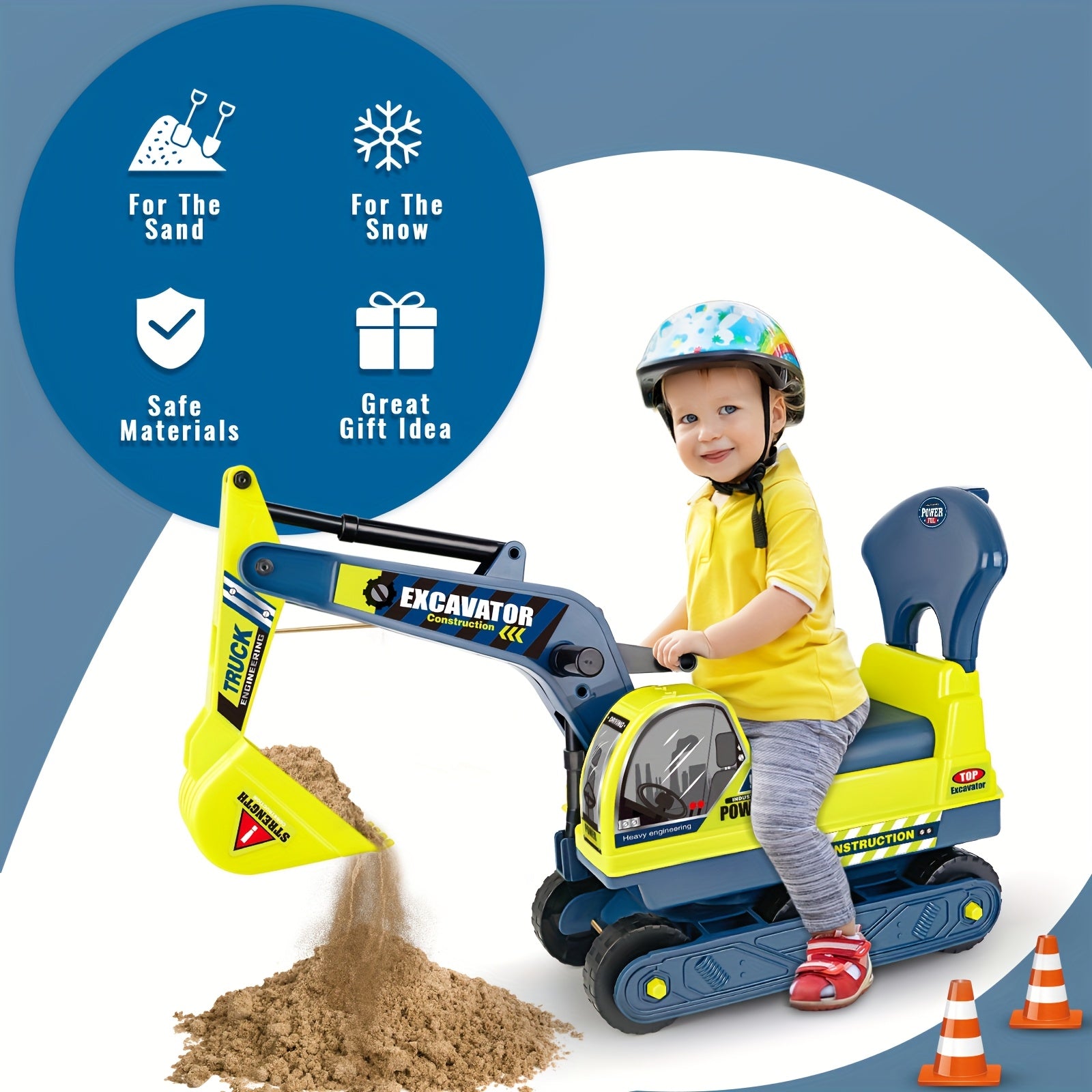 Ride On Construction Truck for Kids Ages 3-6 Large Engineering Vehicle Toy with Safety Bumpers - Manual Powered Indoor Outdoor Beach Play - Birthday Christmas Gift for Boys Girls