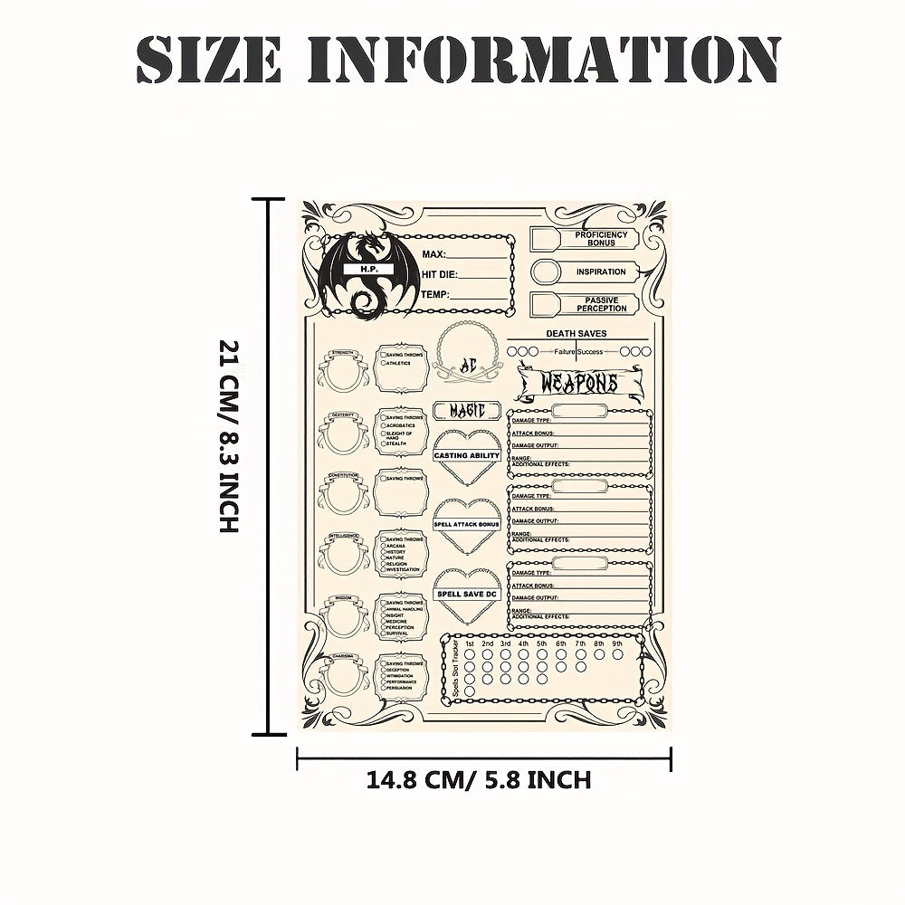DnD 5e Character Sheet Spell Tracker Journal 60 Pages A5 – 10 Sets of 6 Unique Pages for Dungeons & Dragons Campaigns, RPG Player Character Tracker Gift for Dungeon Masters & Tabletop Gamers