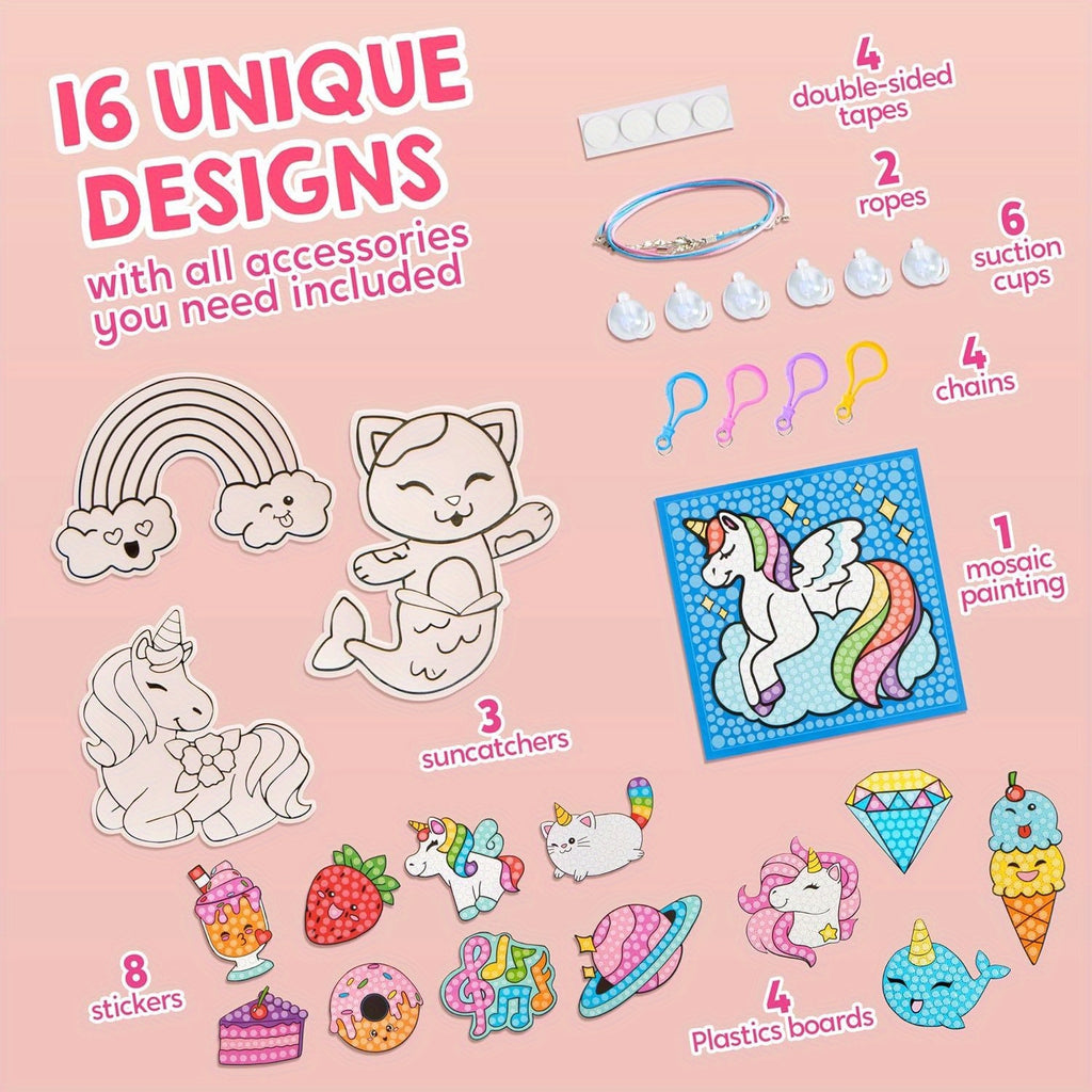 Gem Painting Kit for Kids 16 Projects 5D Diamond Art Craft Set with 2800+ Gems Suncatchers Keychains Necklaces Stickers Gift for Girls Ages 6+ Birthday Christmas Easter