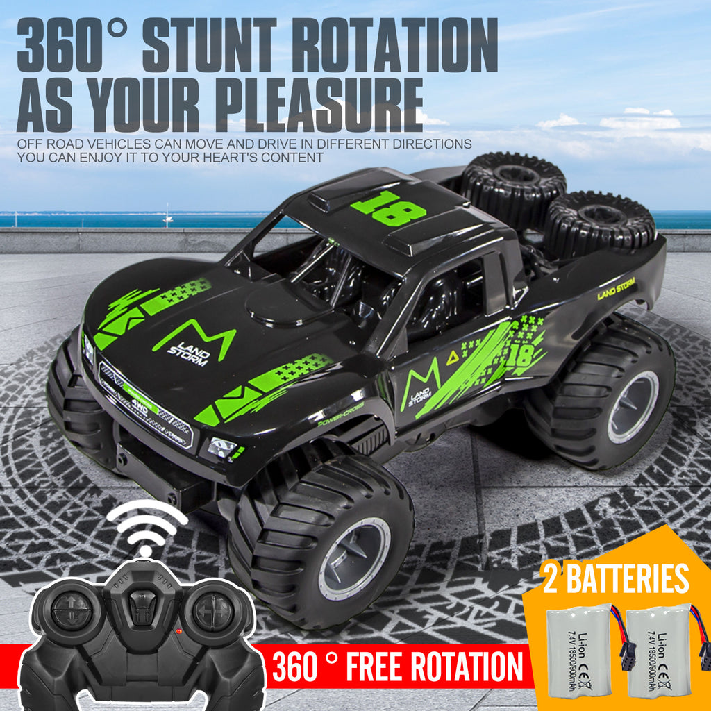 Amphibious RC Monster Truck 1:16 Scale 4WD Waterproof - 2 Rechargeable Batteries, All Terrain Off-Road RC Car for Kids Boys Ages 4-7, Birthday Gift