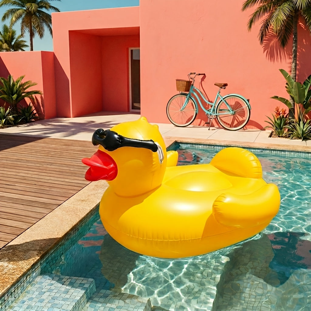 Giant Duck Pool Float for Adults – 67 Inch XXL Inflatable Ride-On Raft with 16 Inch Beach Ball, Holds 300 lbs, Summer Pool Party Float for Lake River Beach Outdoor Water Fun