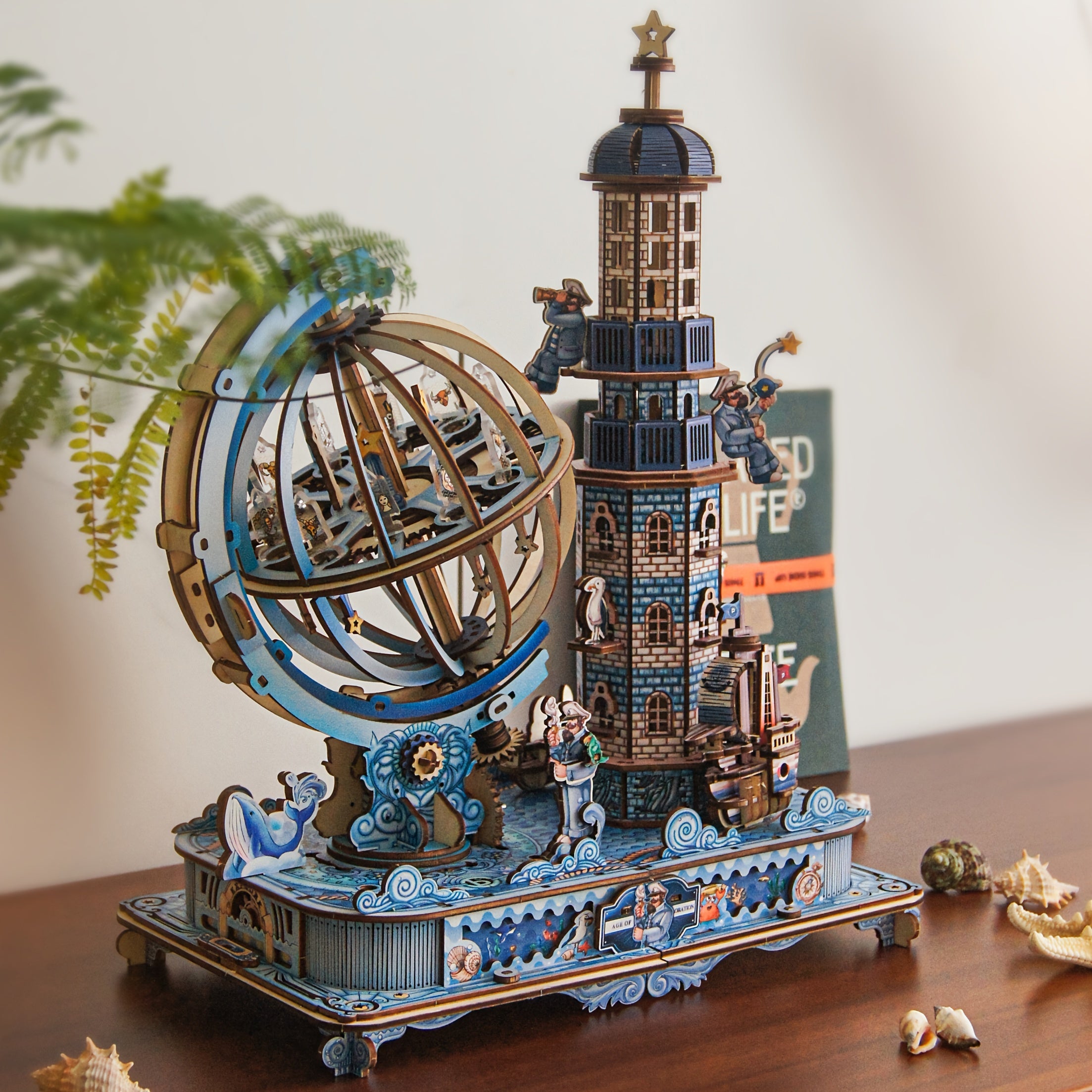 3D Wooden Globe Puzzle with Music Box – Rotating Earth Model Kit, STEM Educational Toy & Home Desk Decoration, Birthday Gift for Kids Adults