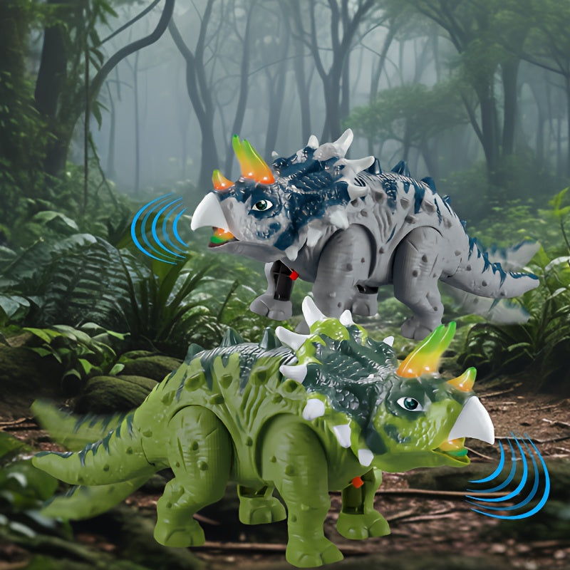 Walking Triceratops Dinosaur Toy with LED Lights & Roaring Sounds - Auto-Walk Dino Toy for Kids Halloween Birthday Christmas Gift for Boys Girls