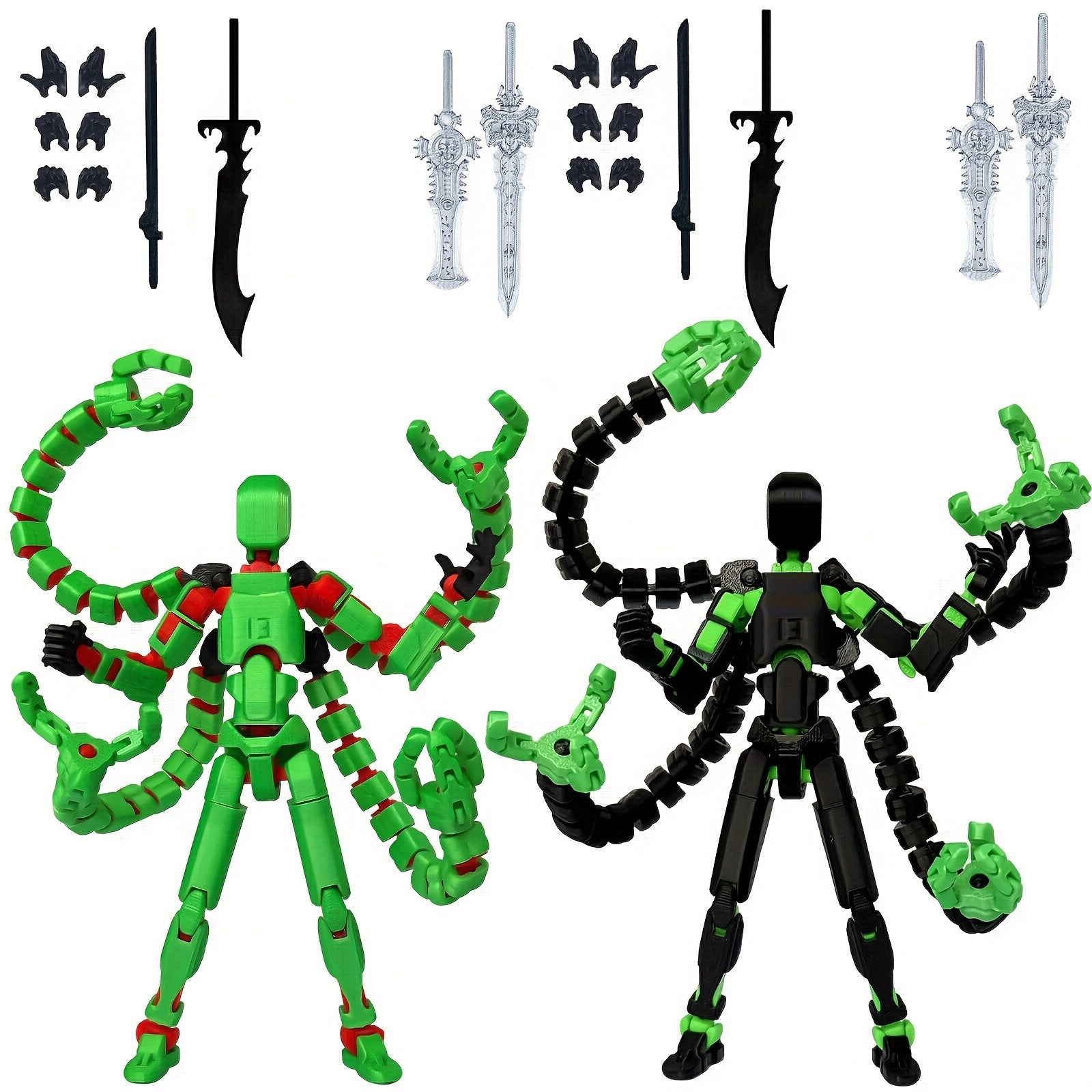 Articulated Robot Action Figure 2pcs Set – 3D Printed Multi-Jointed Poseable Lucky Mobile Robot Desktop Decoration Cool Gift for Gamers Collectors Teens