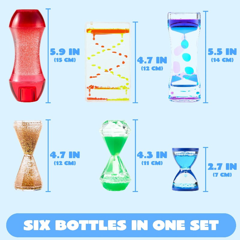 Sensory Bottles Fidget Toys 6 Pack for Kids with Autism & ADHD – Calming Liquid Motion Tubes, Silent Classroom Calm Down Corner Tools, Stress Relief Gift for Boys & Girls