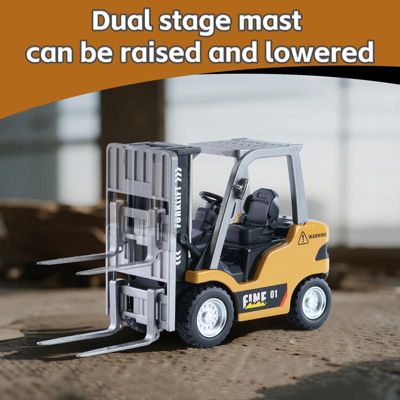 Mini RC Forklift Toy with 2-in-1 Lift Fork & Hook, Rechargeable Battery, Lights and Sound, Construction Vehicle Options for Ages 12+
