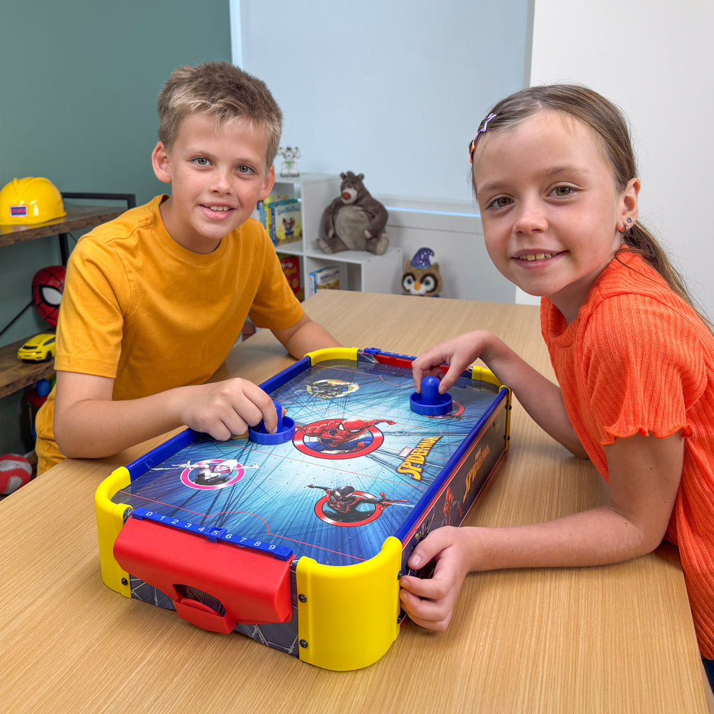 Spider-Man Electric Tabletop Air Hockey Table 2 Player - Marvel Licensed Wood Kids Game, Birthday Christmas Gift for Boys & Girls