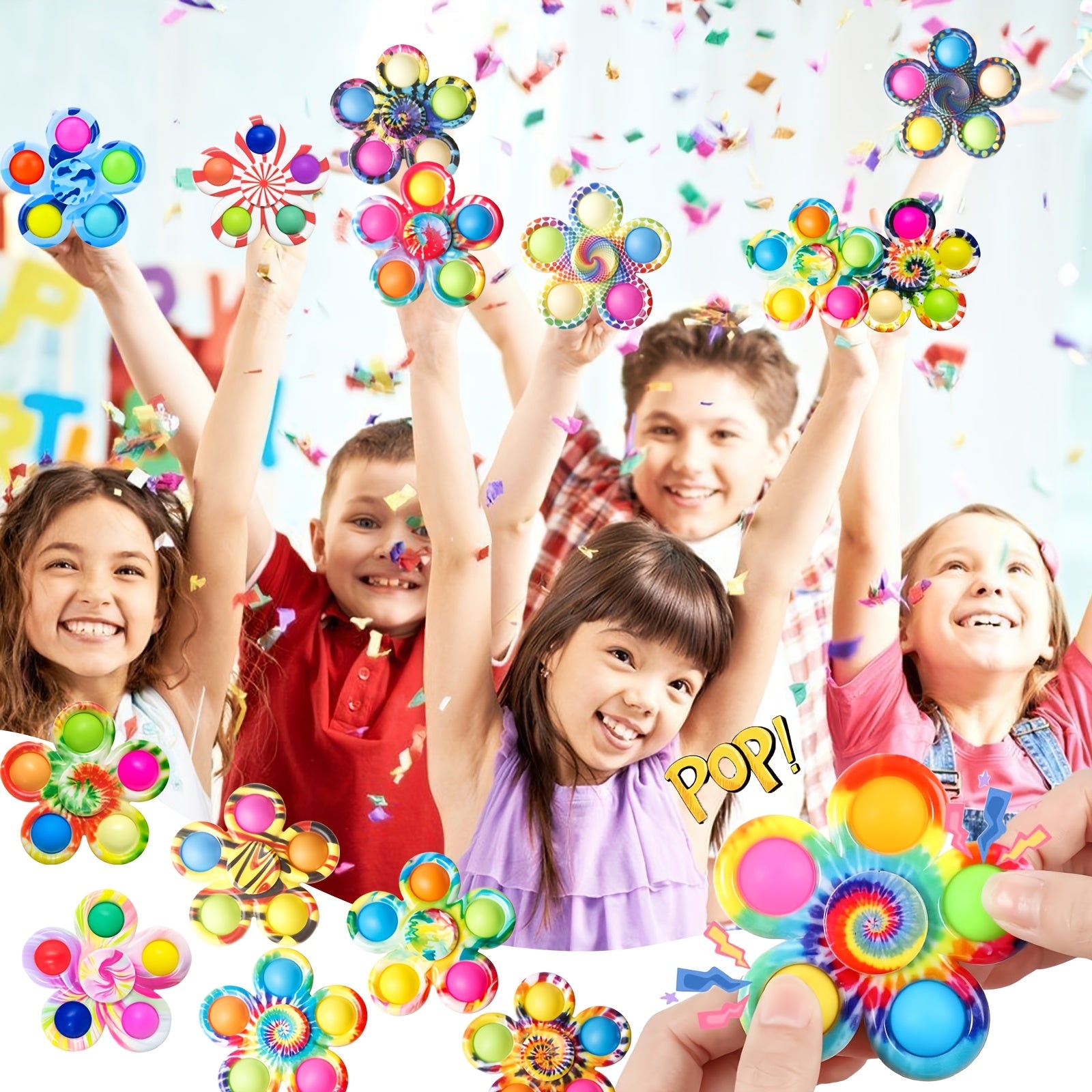 Bubble Pop Fidget Spinner Toys 32 Pack - Press Sensory Spinners Anxiety Relief Party Favors Goodie Bag Fillers Classroom Rewards Boys Girls Birthday Christmas