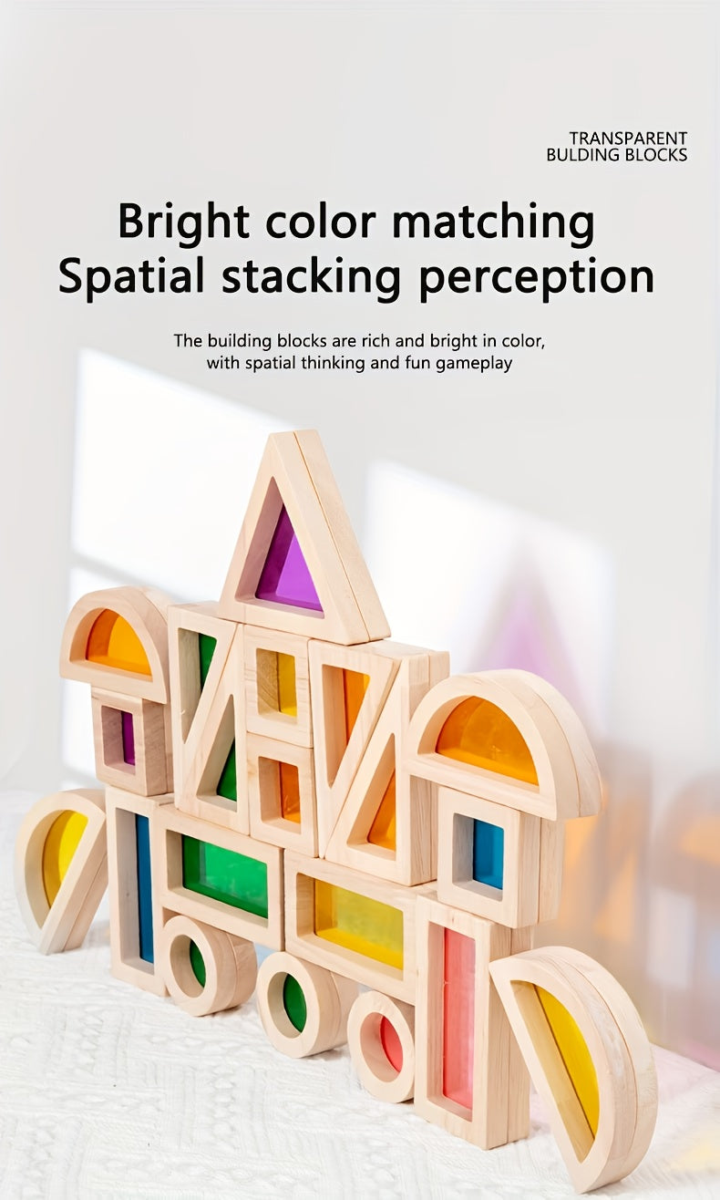Translucent Colored Acrylic Building Blocks for Kids - Geometric Sensory Construction Toy, Parent-Child Bonding Educational Gift for Birthdays & Holidays