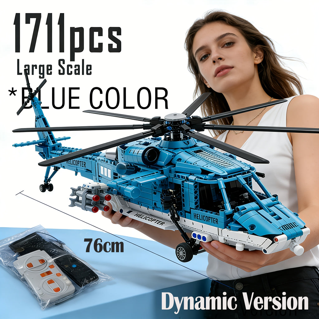 Helicopter Building Block Set 1711 Pieces for Adults Teens, Large Scale ABS Brick Model Kit Medium Difficulty, STEM Construction Display Toy Ages 14+, Birthday Christmas Gift for Men Boys Aviation Fans