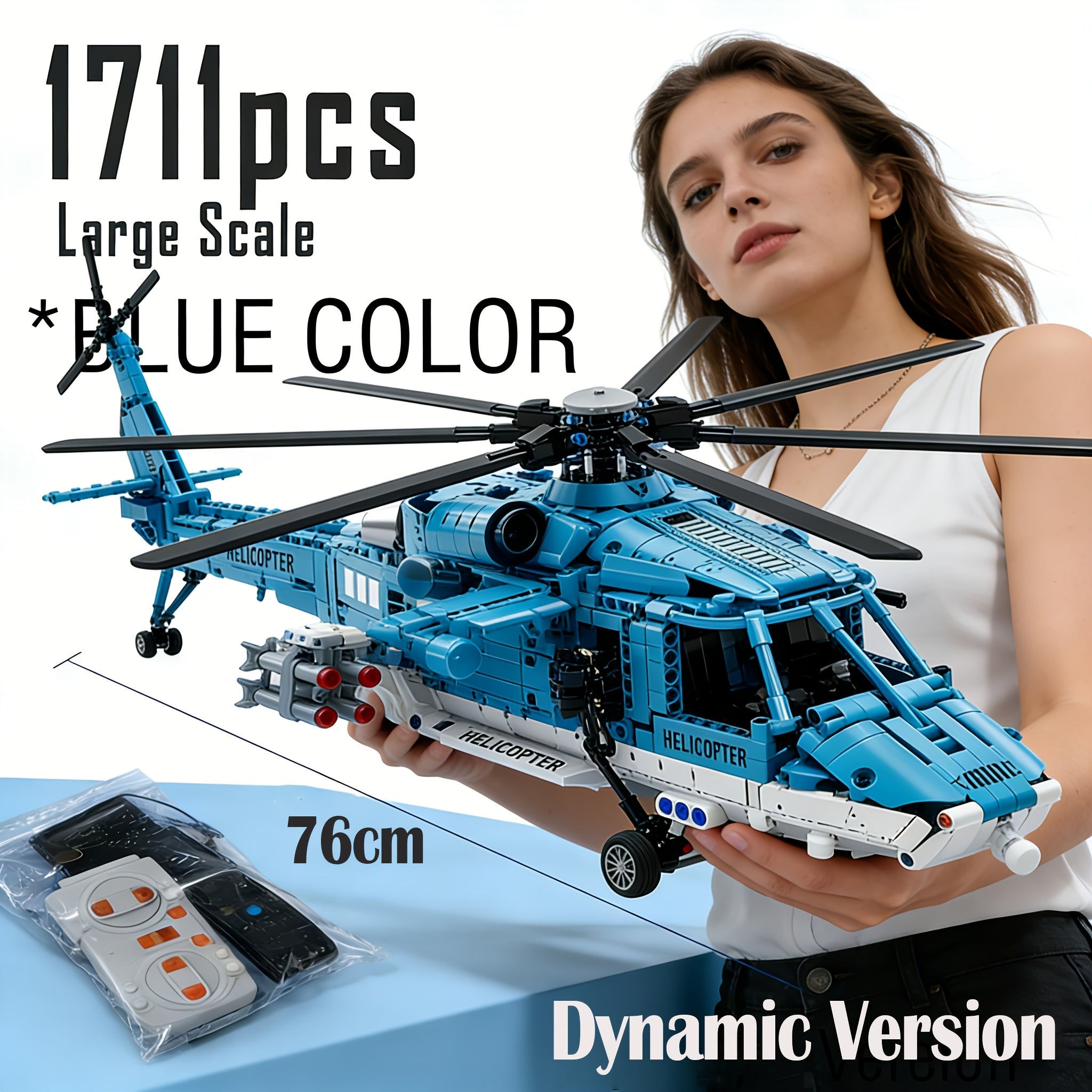 Helicopter Building Block Set 1711 Pieces for Adults Teens, Large Scale ABS Brick Model Kit Medium Difficulty, STEM Construction Display Toy Ages 14+, Birthday Christmas Gift for Men Boys Aviation Fans
