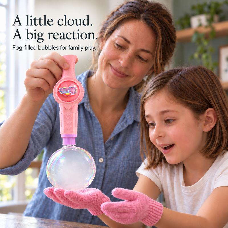 Handheld Bubble Maker Wand with Fog Effect, Lights and Sound, Portable Bubble Sword Toy in Pink or Green for Outdoor Family Play and Party Gifts
