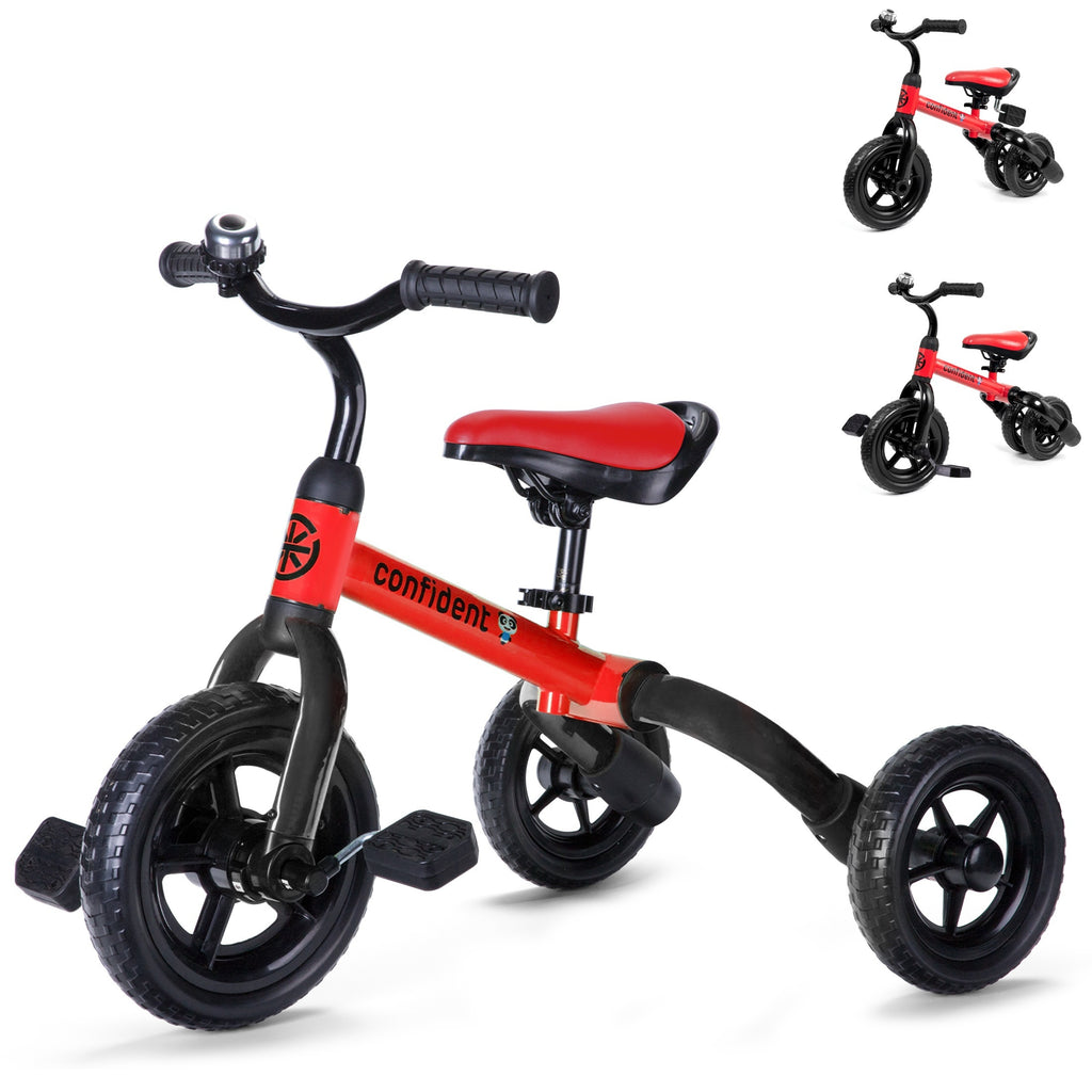 3-in-1 Foldable Toddler Tricycle for Boys Girls Ages 2+, 4-Mode Balance Bike with Detachable Pedals Training Wheels Carbon Steel Frame Puncture-Proof EVA Tires, Indoor Outdoor Ride-On, Birthday Christmas Gift