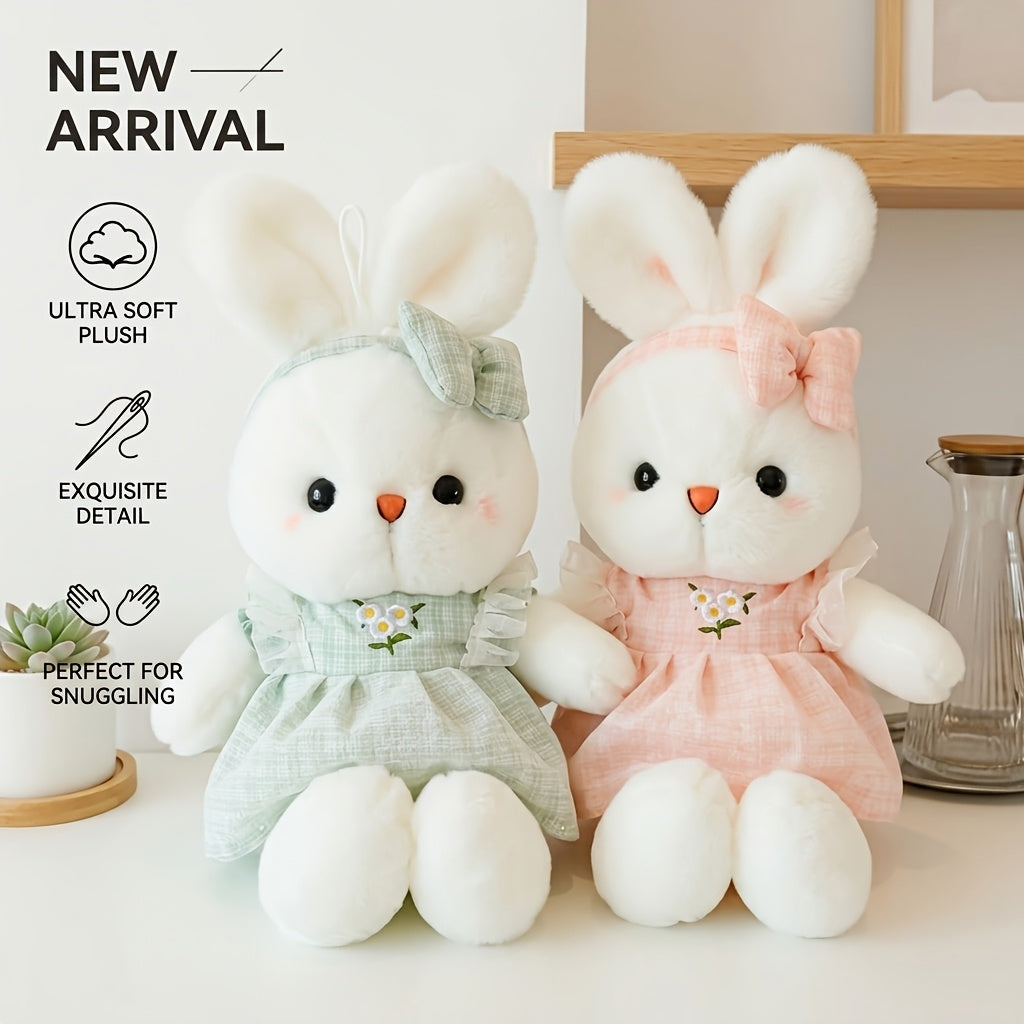 Easter Bunny Plush Toy with Bow - Cute Soft Stuffed Rabbit Doll, Adorable Bunny Plushie for Easter Basket, Birthday Valentine's Day Gift for Kids Girls Women