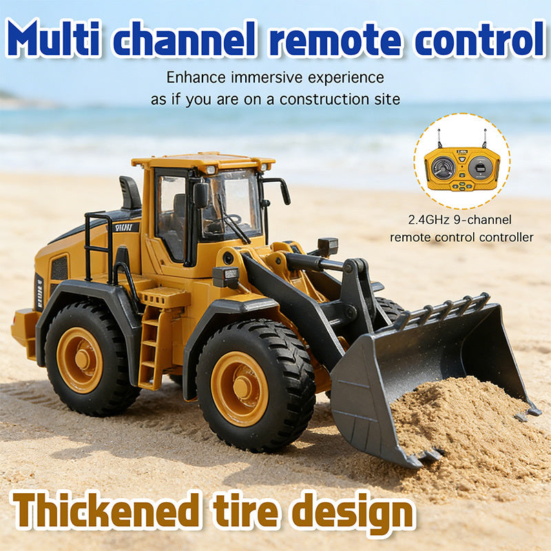 RC Alloy Loader Excavator Engineering Toy Set 2.4GHz 1:20 Scale - 9 Channel Remote Control Bulldozer Tractor Dump Truck for Boys Ages 6-12, Birthday Gift