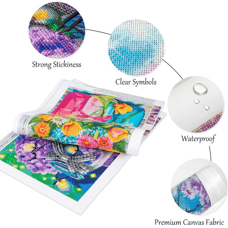 Diamond Art Kit for Adults, 5D Full Round Diamond Painting with Animal, Scenery and Flower Designs, 30 x 40 cm DIY Mosaic Wall Decor