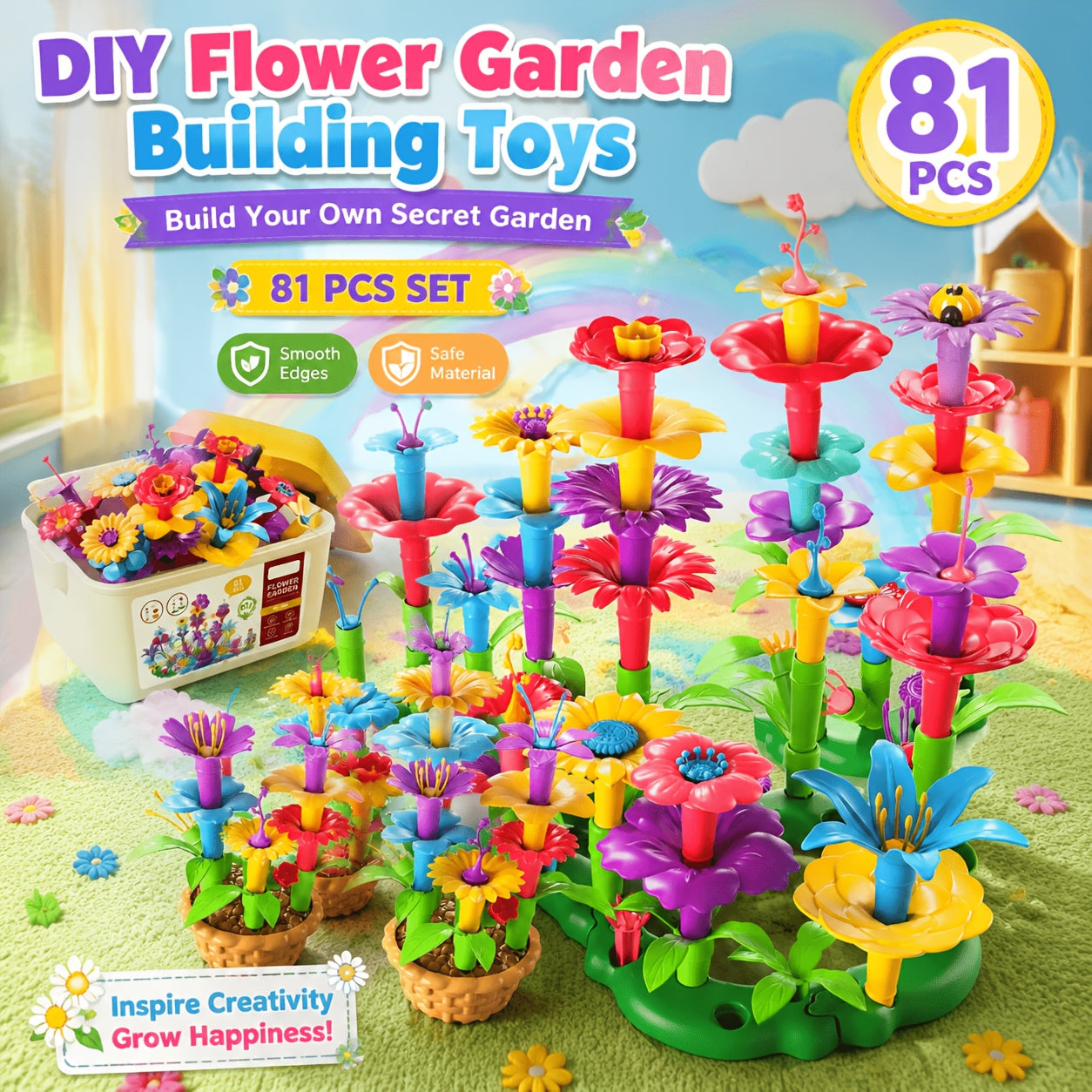 Flower Garden Building Blocks Set 81 148 224pcs STEM Educational Toy for Girls Boys Ages 3 4 5 6 7 8 - Birthday Christmas Gift