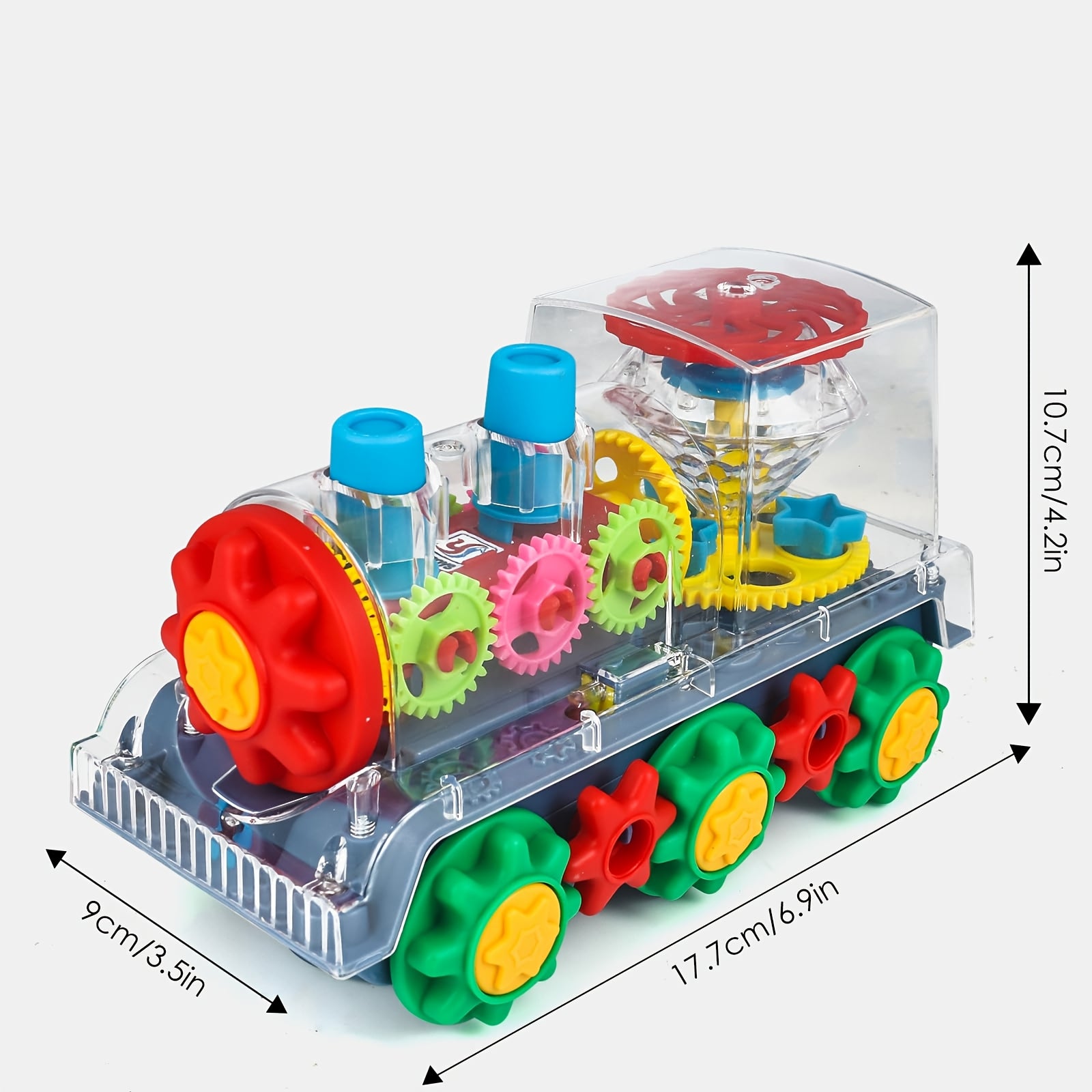 Electric Transparent Gear Train Toy for Toddlers with Flashing Lights & Music – 360 Spin Educational See-Through Gear Vehicle, Fun Learning Gift for Boys & Girls Ages 2+