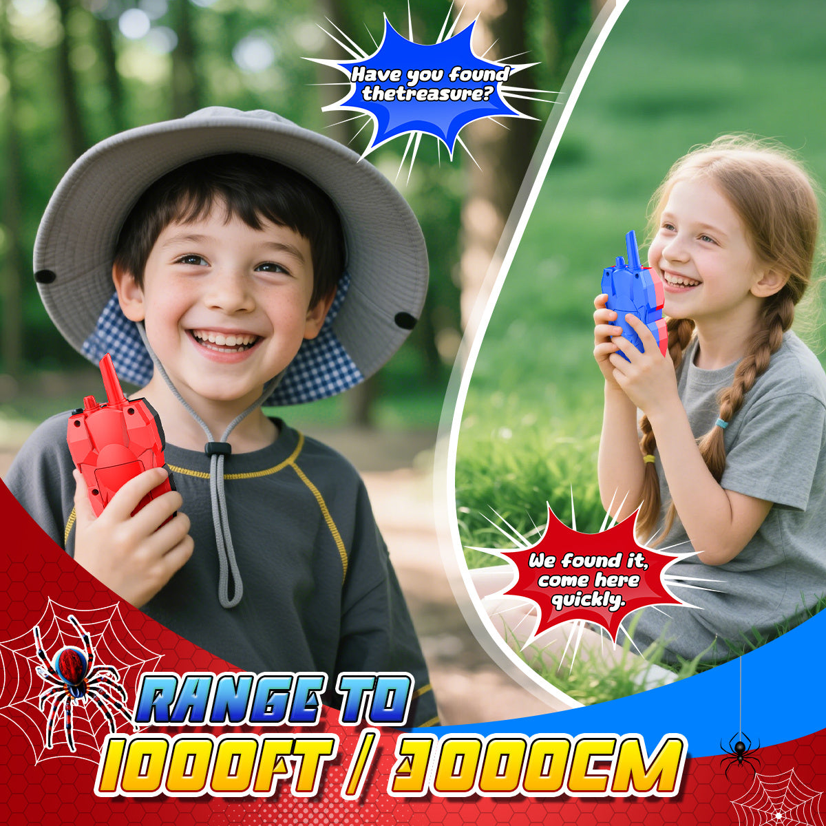 Kids Walkie Talkies 2-Pack Spider 2-Way Radio Toy for Boys Girls Ages 3-12 – Birthday Christmas Halloween Easter Back-to-School Gift