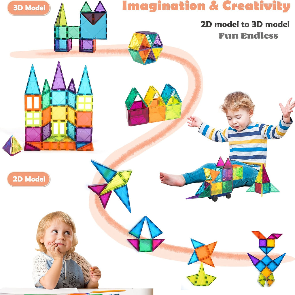 102pcs Magnetic Building Blocks STEM Toy for Kids Ages 3+ - Animal Village House Shapes, Shape Sorting Color Recognition Educational Preschool Gift Boys Girls