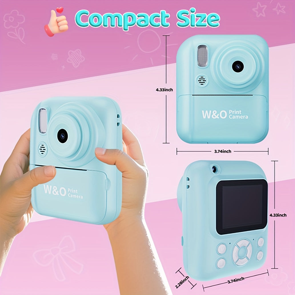 Kids Instant Print Digital Camera 1080P HD with 2.4'' Screen - Super Cute Camera Toy with 3 Rolls Print Paper & 32GB Card, Birthday Gift for Girls Boys Ages 3-12