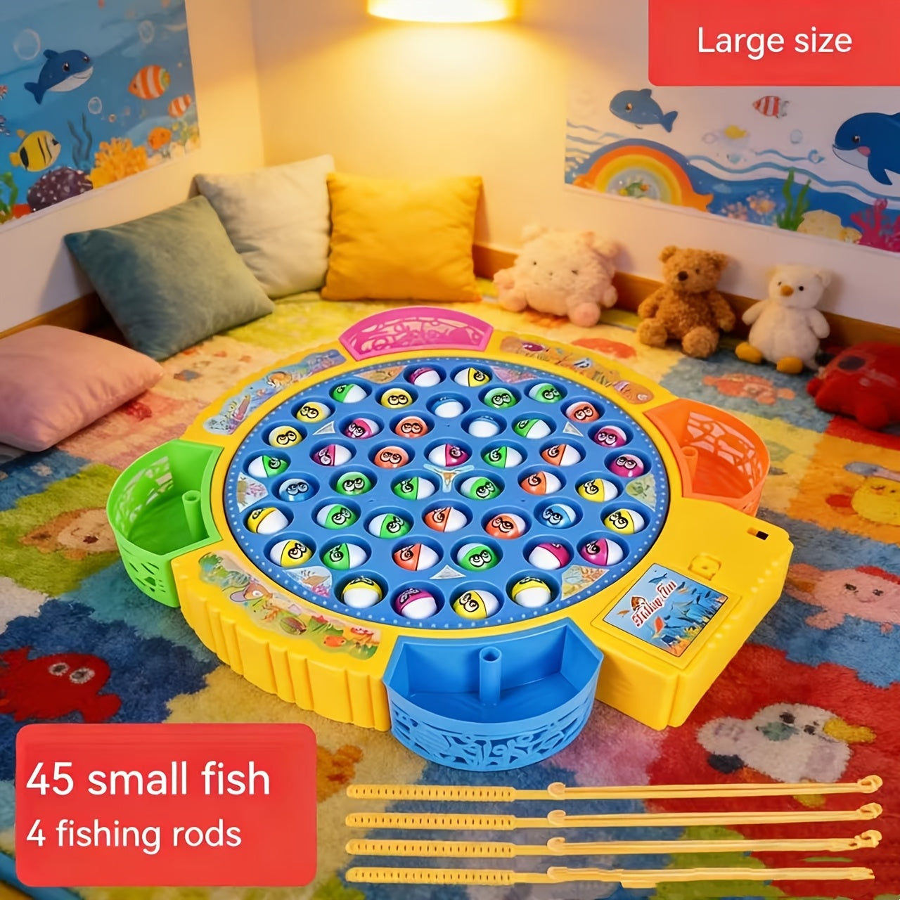 Electric Fishing Game Toy for Kids – Musical Rotating Fishing Board with Colorful Fish, 15/24/45 Fish Sets, Interactive Family Game, Educational Toy for Girls Boys Ages 3+