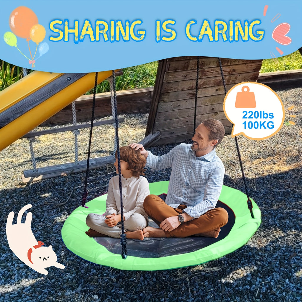 43" Large Saucer Swing for Kids, 360° Rotating Spinner Swing with Swivel, Adjustable Ropes & Hanging Straps, Outdoor Tree or Swing Set Accessory, Durable Round Disc Swing for Playground Backyard, Birthday Gift
