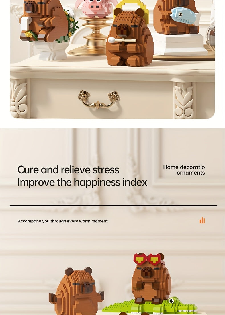 Capybara Micro Building Blocks 562pcs Miniature Collector Edition DIY Desk Decor Stress Relief Toy - Multiple Themes - Birthday Easter Christmas Gift for Boys Girls Teens Adults